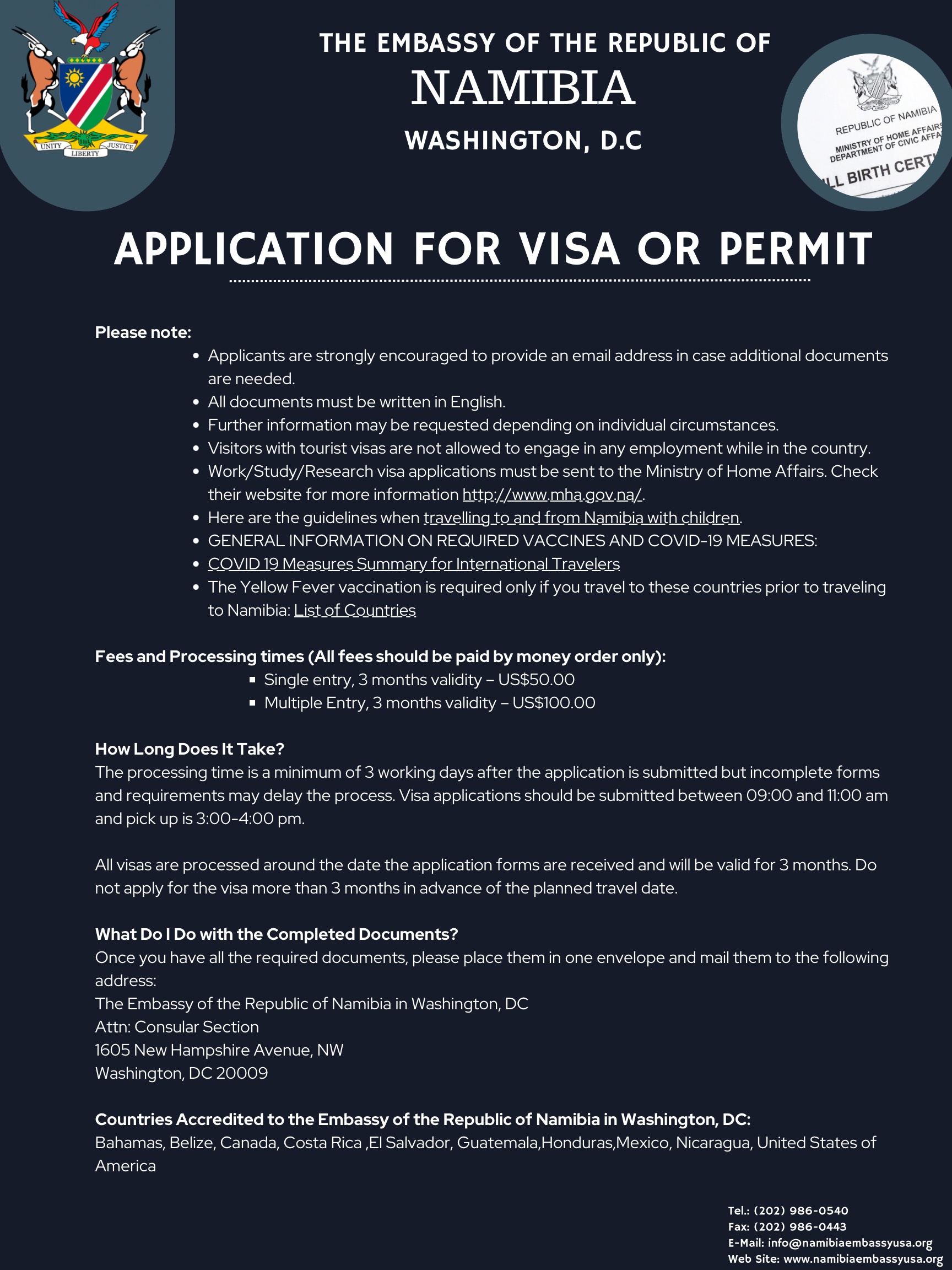 Application for visa